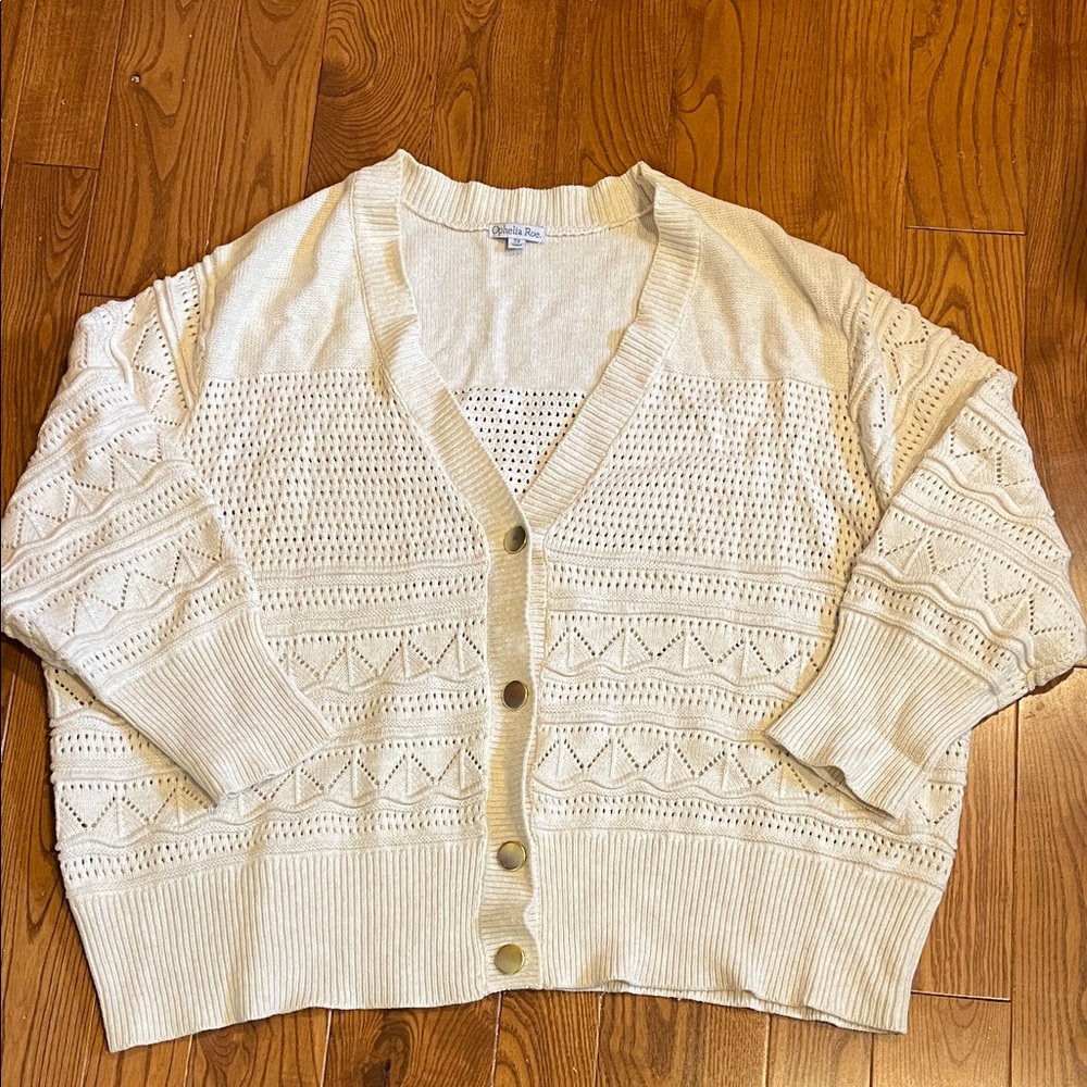 Ophelia Roe Beige Button-Up Cardigan 3X